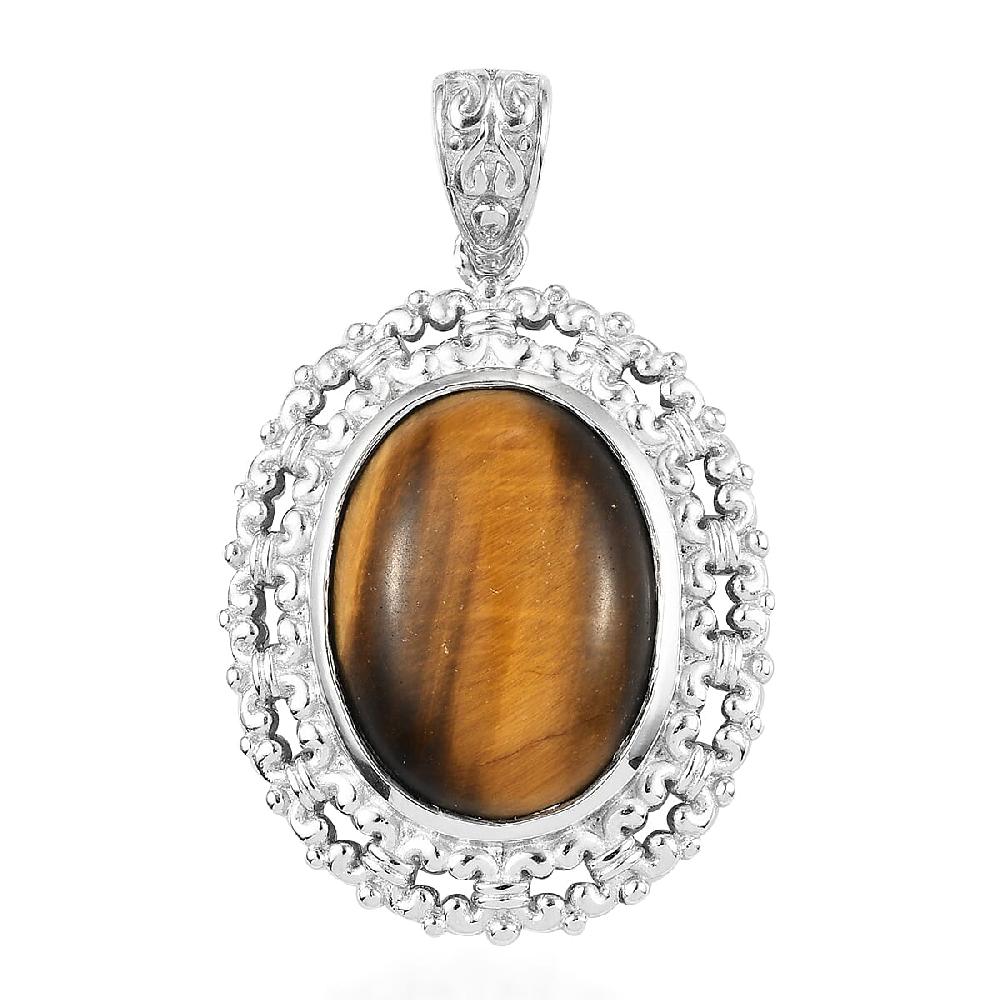shop lc Tiger's Eye Solitaire Pendant without Chain in Platinum Over Copper with Magnet 15.75 ctw