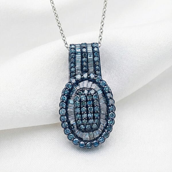 Shop Lc TLV D'Joy Blue Diamond 1.00 Ctw Cocktail Cluster Pendant Necklace In Rhodium Over Sterling Silver 20 Inches