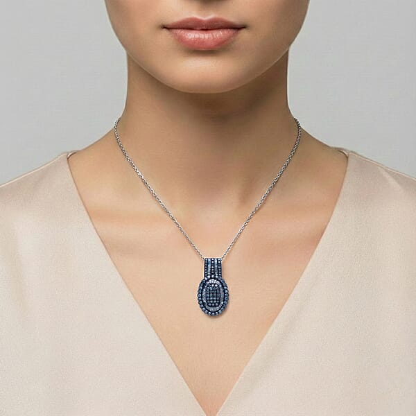 Shop Lc TLV D'Joy Blue Diamond 1.00 Ctw Cocktail Cluster Pendant Necklace In Rhodium Over Sterling Silver 20 Inches