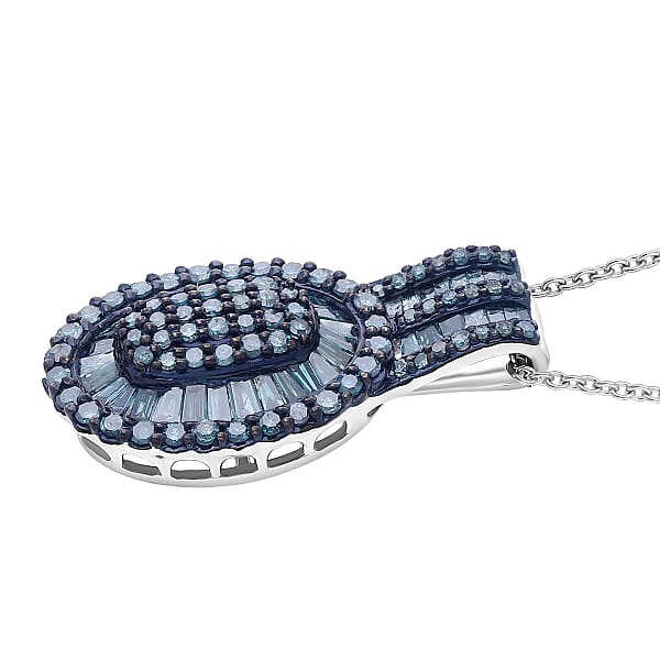 Shop Lc TLV D'Joy Blue Diamond 1.00 Ctw Cocktail Cluster Pendant Necklace In Rhodium Over Sterling Silver 20 Inches