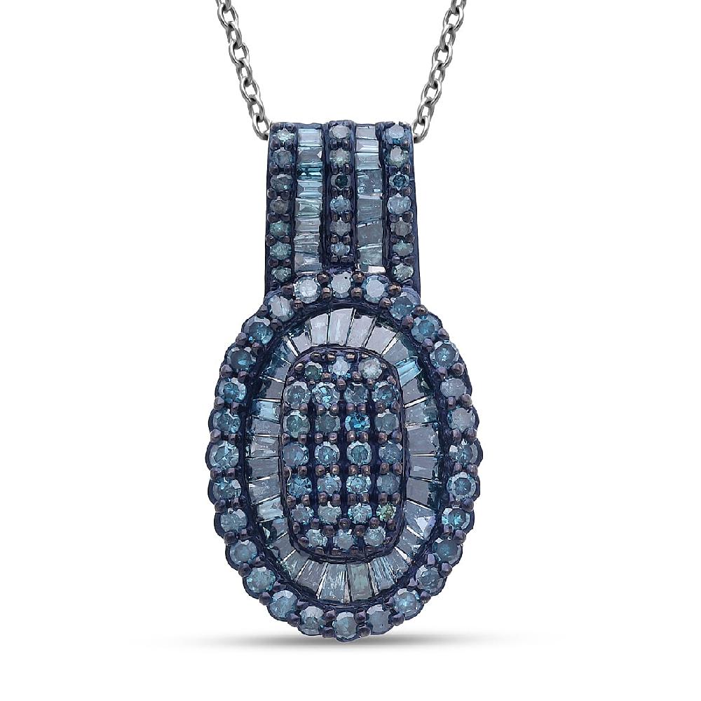 shop lc TLV D'Joy Blue Diamond 1.00 ctw Cocktail Cluster Pendant Necklace in Rhodium Over Sterling Silver 20 Inches