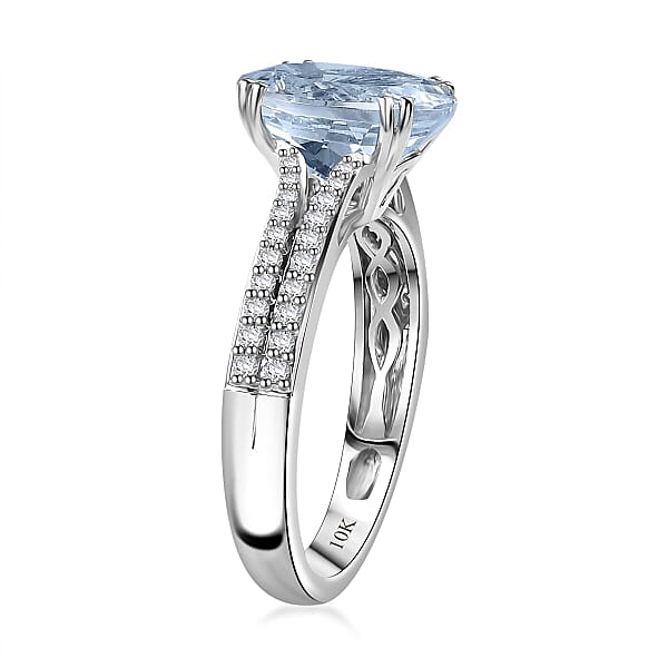 Shop Lc TLV Luxoro 10K White Gold Premium Mangoro Aquamarine Diamond (G-H I2) (0.30 Cts) Ring 3.50 Ctw