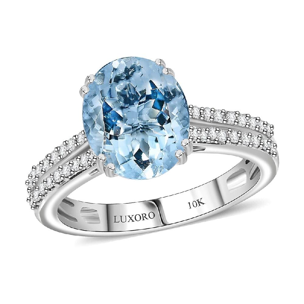 shop lc TLV Luxoro 10K White Gold Premium Mangoro Aquamarine Diamond (G-H I2) (0.30 cts) Ring 3.50 ctw