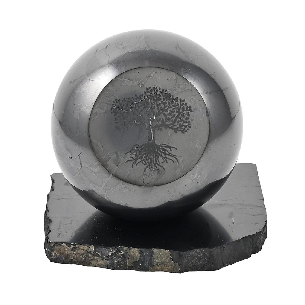 shop lc Tree of Life Engraved Shungite Sphere with Stand