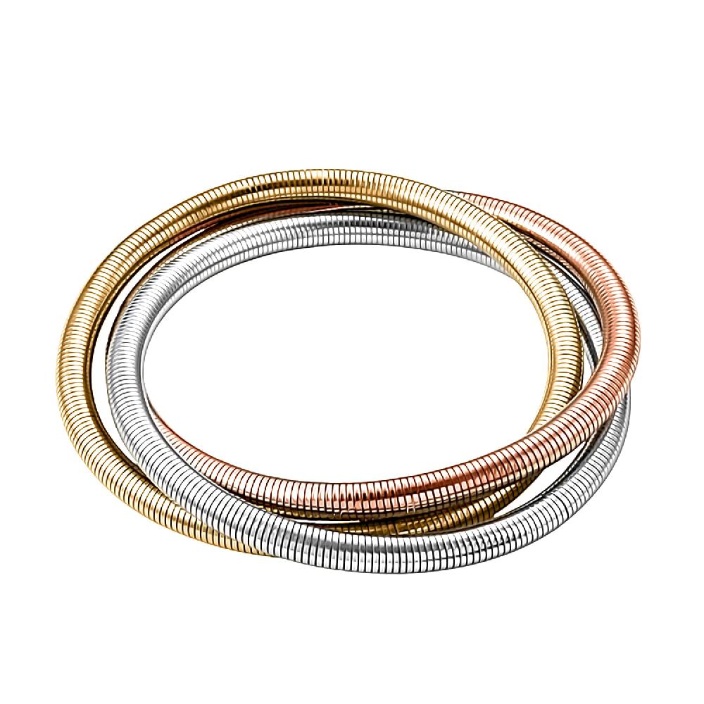 shop lc Tri Tone Interlock Bracelet in ION Plated YRG and Stainless Steel (8.5-9.0 Inches)
