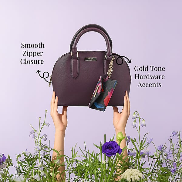 Shop Lc Trina Turk Burgundy Faux Leather Dome Satchel Bag With Card Case