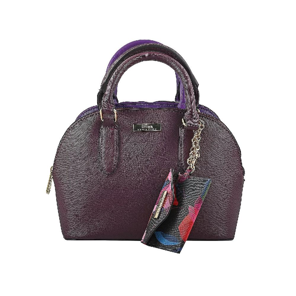 shop lc Trina Turk Burgundy Faux Leather Dome Satchel Bag with Card Case