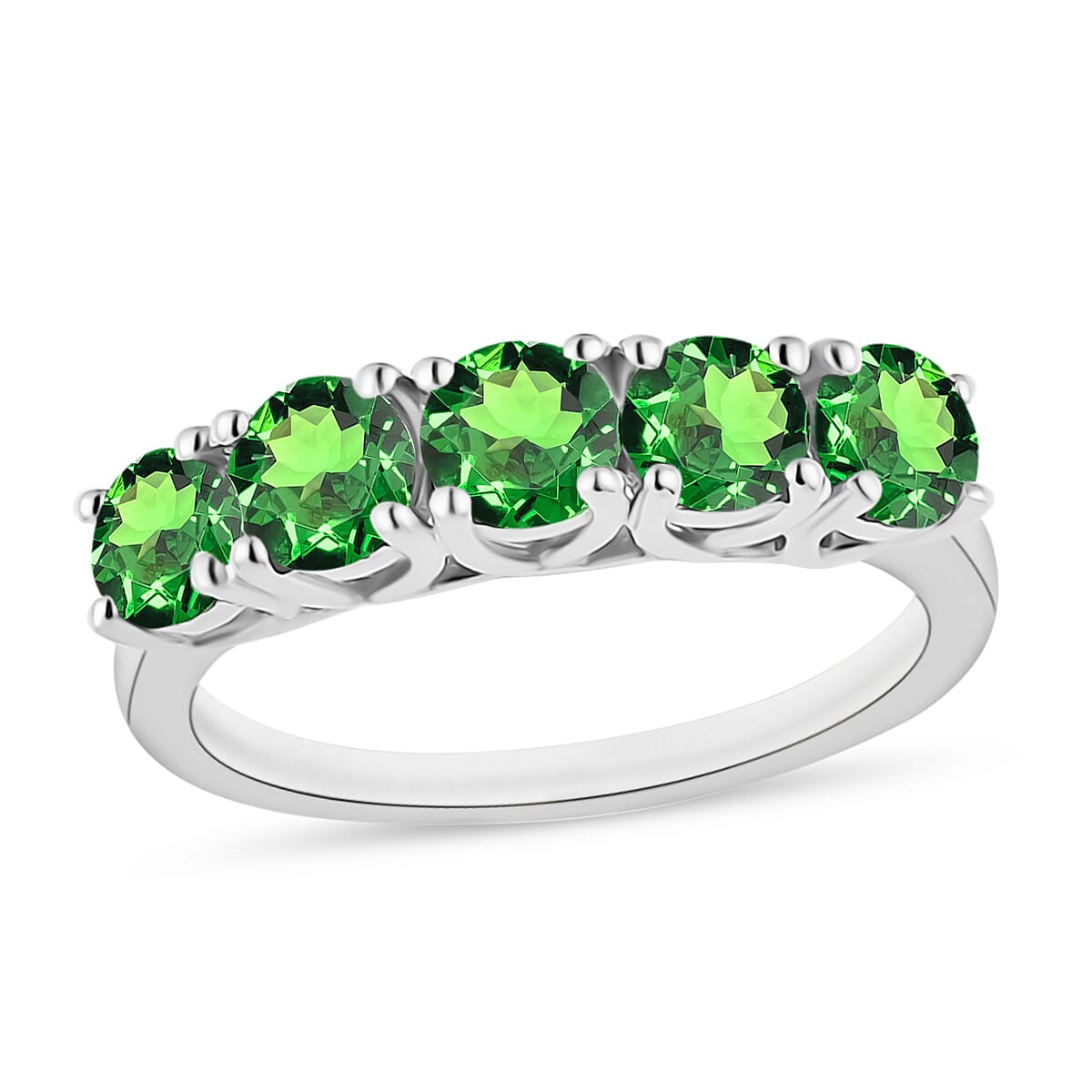 shop lc Tsavorite Garnet 1.90 ctw 5 Stone Ring in Rhodium Over Sterling Silver