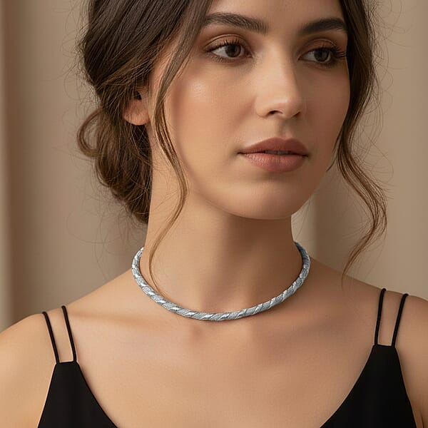 Shop Lc Twisted Texture Necklace In Silvertone 16 Inches