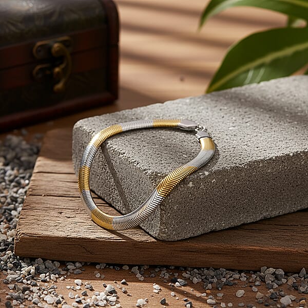 Shop Lc Two-tone Flat Snake Chain Bracelet (7.5-9.5In) In ION Plated YG And Stainless Steel