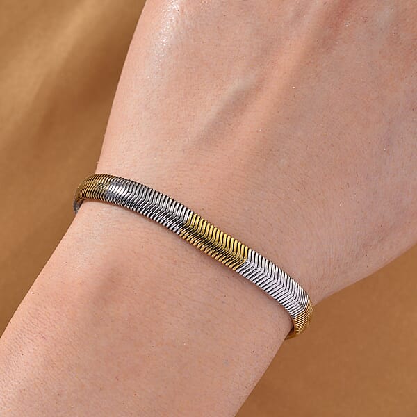 Shop Lc Two-tone Flat Snake Chain Bracelet (7.5-9.5In) In ION Plated YG And Stainless Steel