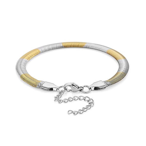 Shop Lc Two-tone Flat Snake Chain Bracelet (7.5-9.5In) In ION Plated YG And Stainless Steel