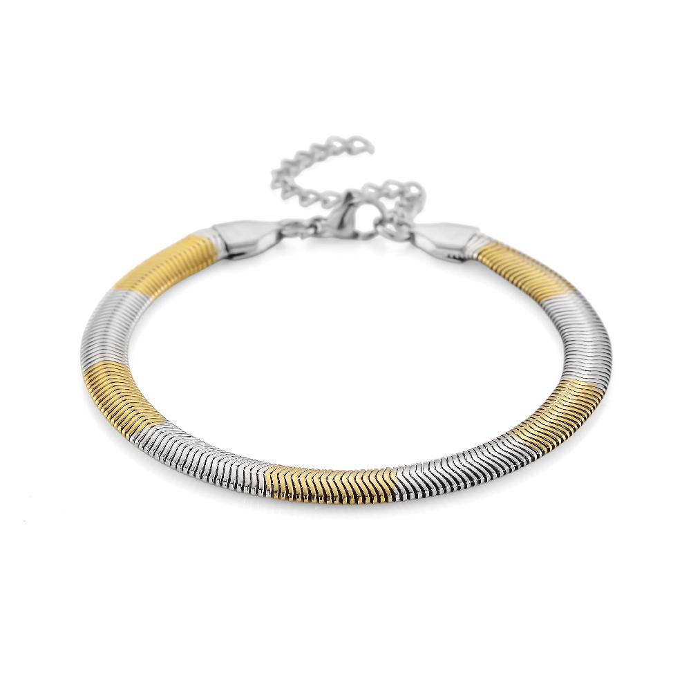 shop lc Two-tone Flat Snake Chain Bracelet (7.5-9.5In) in ION Plated YG and Stainless Steel