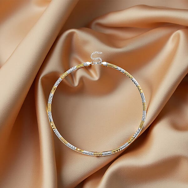 Shop Lc Two-tone Flat Snake Chain Necklace In ION Plated YG And Stainless Steel 20-22 Inches