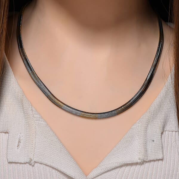 Shop Lc Two-tone Flat Snake Chain Necklace In ION Plated YG And Stainless Steel 20-22 Inches