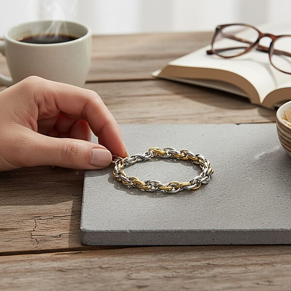 Shop Lc Two-tone Oval Link Chain Bracelet (8-10In) In ION Plated YG And Stainless Steel