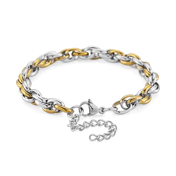 Shop Lc Two-tone Oval Link Chain Bracelet (8-10In) In ION Plated YG And Stainless Steel