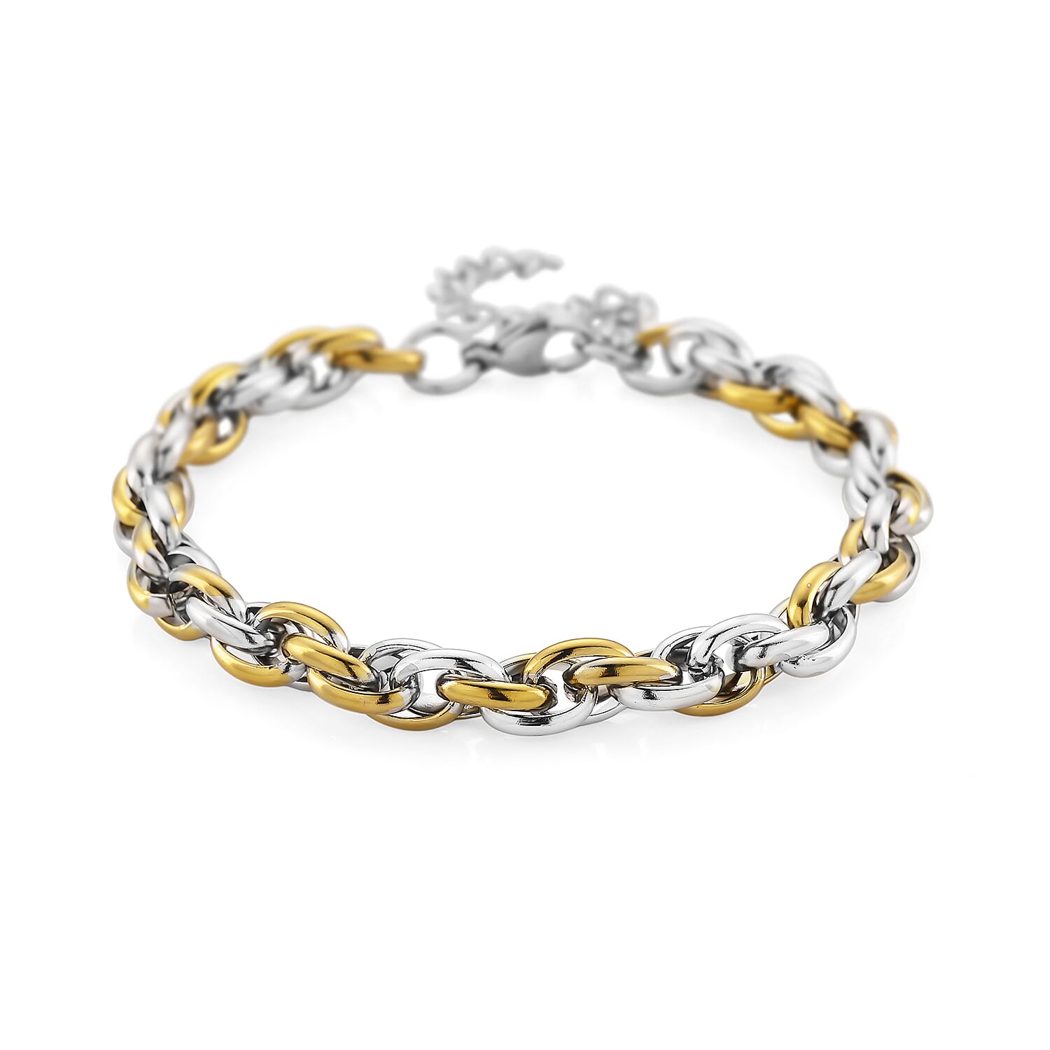 shop lc Two-tone Oval Link Chain Bracelet (8-10In) in ION Plated YG and Stainless Steel