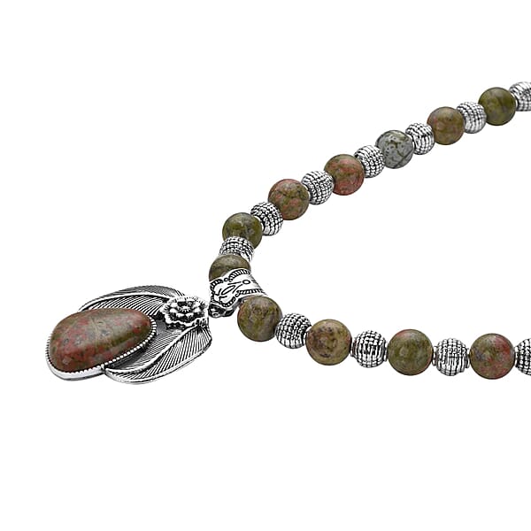 Shop Lc Unakite Beaded Necklace In Black Oxidized Silvertone Floral Pendant Flower Necklace 250.00 Ctw