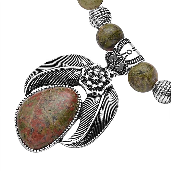 Shop Lc Unakite Beaded Necklace In Black Oxidized Silvertone Floral Pendant Flower Necklace 250.00 Ctw
