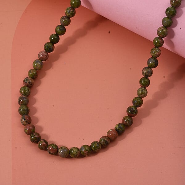 Shop Lc Unakite Beaded Necklace With Magnetic Lock In Sterling Silver 155.00 Ctw (18 Inches)