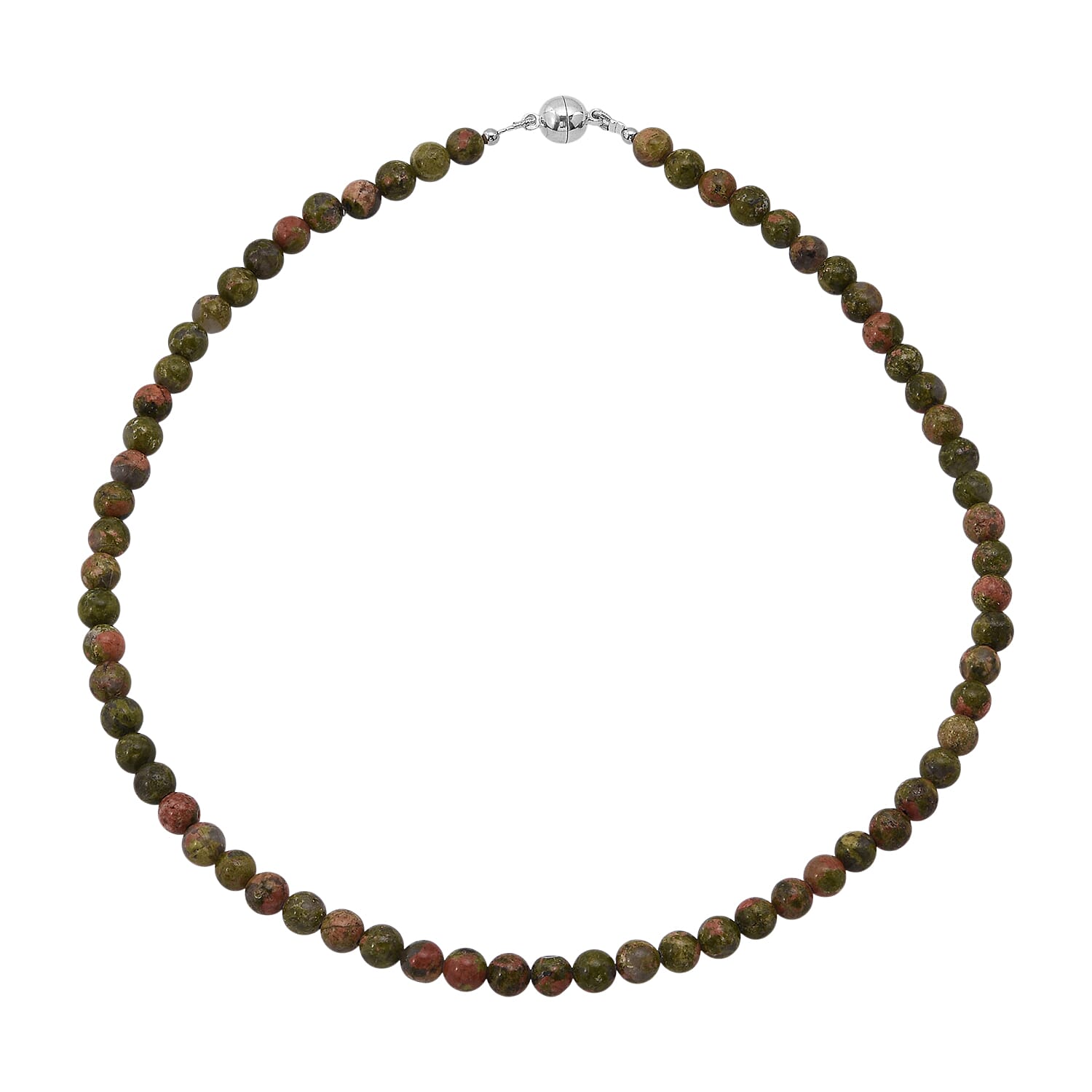 shop lc Unakite Beaded Necklace with Magnetic Lock in Sterling Silver 155.00 ctw (18 Inches)