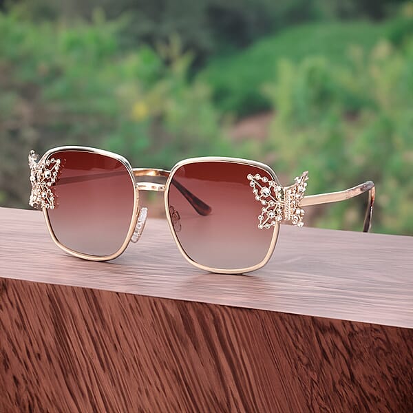 Shop Lc UV400 Polarized Sunglasses With Storage Bag - Light Gold