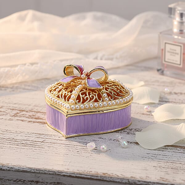 Shop Lc Valentine’s Special Livmore Purple & White Hearted Design Trinket Box Hollowed-Out Patterns