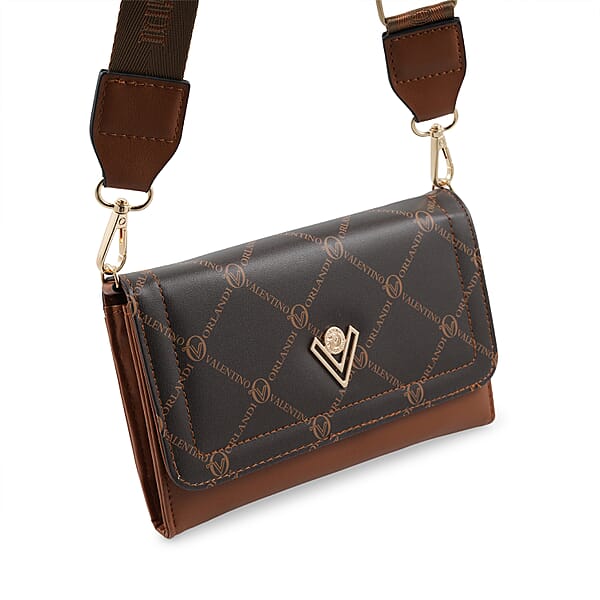 Shop Lc Valentino Orlandi Printed Brown & Cognac Vegan Leather Crossbody Bag