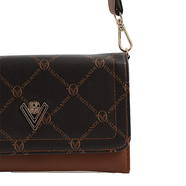 Shop Lc Valentino Orlandi Printed Brown & Cognac Vegan Leather Crossbody Bag