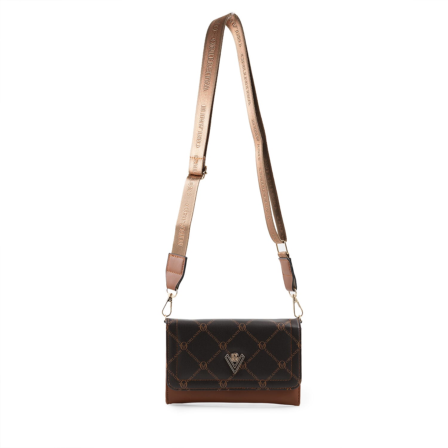 shop lc Valentino Orlandi Printed Brown & Cognac Vegan Leather Crossbody Bag