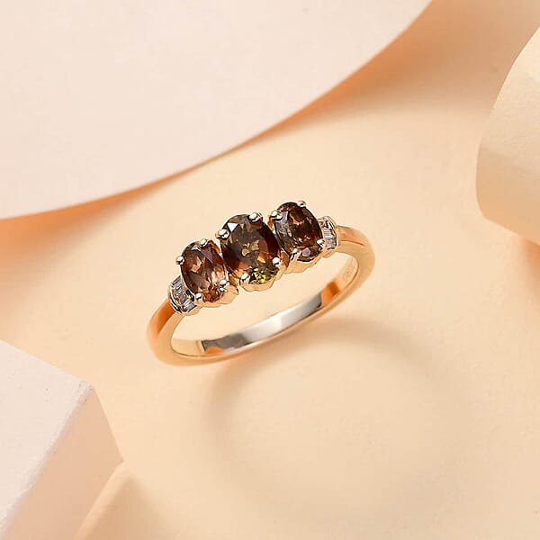 Shop Lc Value Buy Luxoro 10K Yellow Gold Premium Jenipapo Andalusite Diamond (G-H I2) 3 Stone Ring 1.75 Ctw