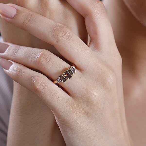 Shop Lc Value Buy Luxoro 10K Yellow Gold Premium Jenipapo Andalusite Diamond (G-H I2) 3 Stone Ring 1.75 Ctw
