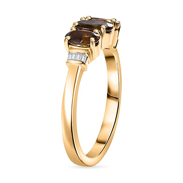 Shop Lc Value Buy Luxoro 10K Yellow Gold Premium Jenipapo Andalusite Diamond (G-H I2) 3 Stone Ring 1.75 Ctw