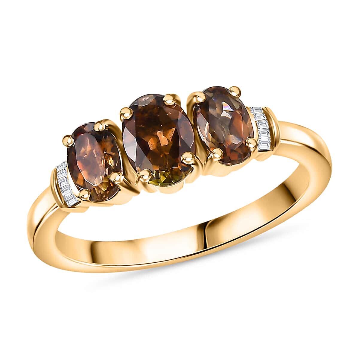 shop lc Value Buy Luxoro 10K Yellow Gold Premium Jenipapo Andalusite Diamond (G-H I2) 3 Stone Ring 1.75 ctw