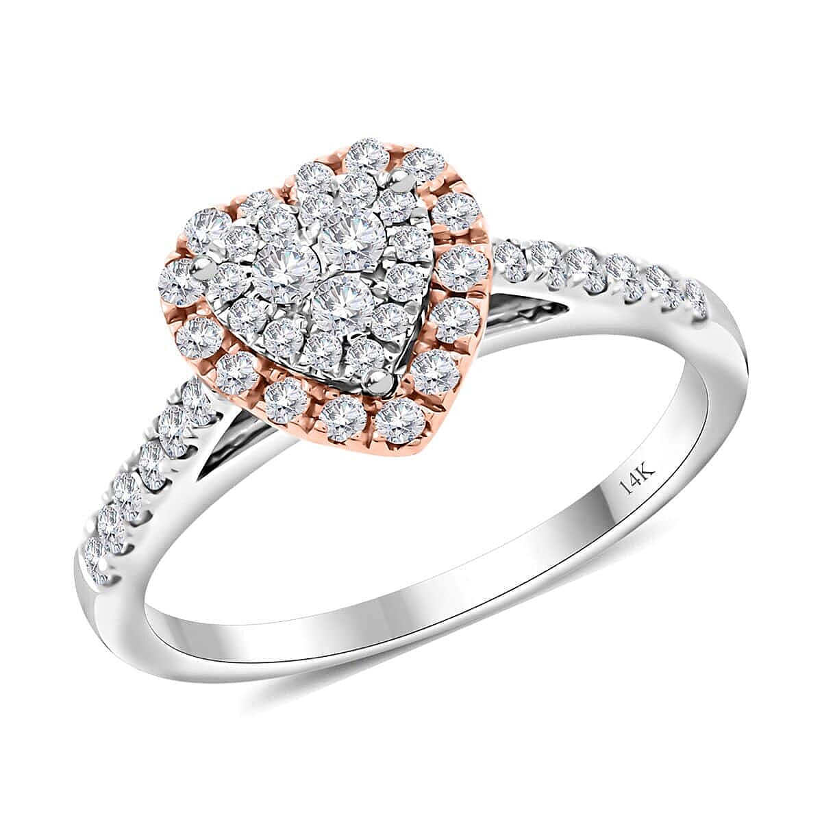 shop lc Value Buy NY Closeout 14K White and Rose Gold Diamond (G-H I1) Heart Ring 0.50 ctw