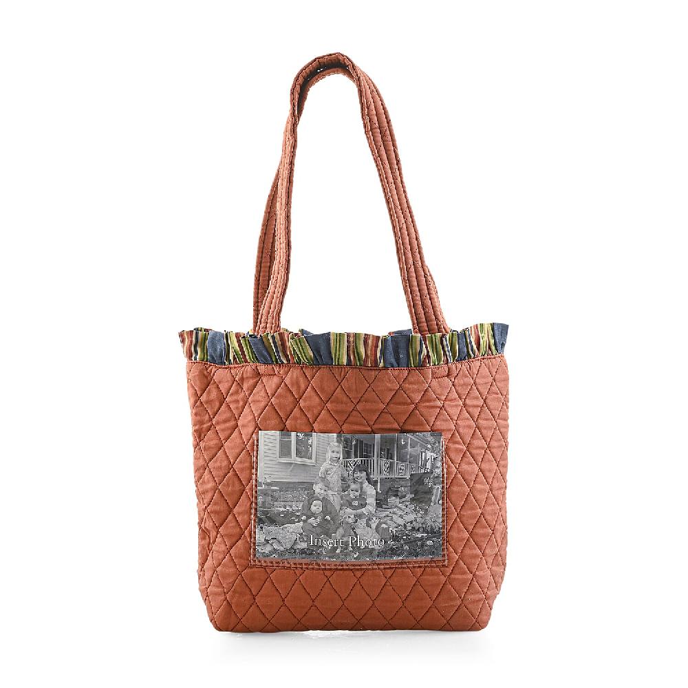 shop lc Vegas Closeout OK Burnt Orange Quilted Shoulder Bag with Photo Pocket (10x13x4)