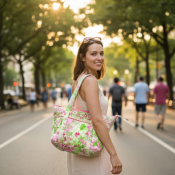 Shop Lc Vegas Closeout OK Pink & Green Floral Quilted Shoulder Bag