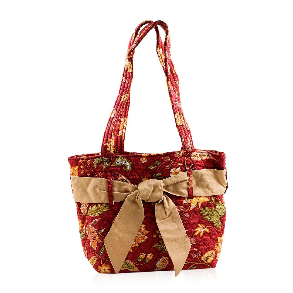 shop lc Vegas Closeout OK Red & Green Leaf Quilted Shoulder Bag (10x13x4)