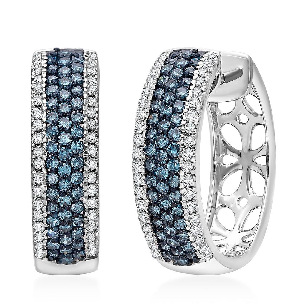 shop lc Venice Blue Diamond I1-I2 and Diamond 1.00 ctw Hoop Earrings in Platinum Over Sterling Silver