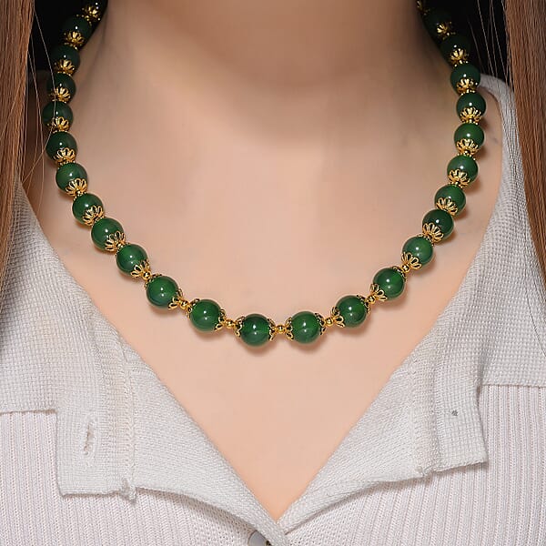 Shop Lc Verde Onyx 200.00 Ctw Beaded Necklace In Goldtone 18-20 Inches