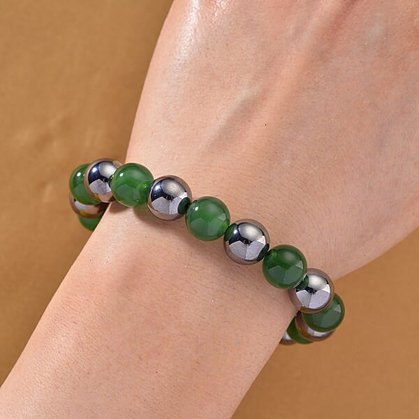 Shop Lc Verde Onyx And Terahertz 140.00 Ctw Beaded Stretch Bracelet