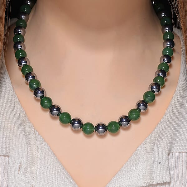 Shop Lc Verde Onyx And Terahertz 300.00 Ctw Beaded Necklace In Stainless Steel 18-20 Inches