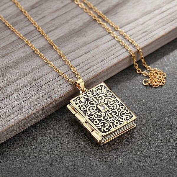 Shop Lc Vintage Book Pendant Necklace In ION Plated YG Stainless Steel 20-22 Inches