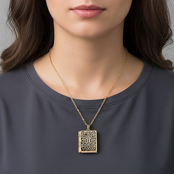 Shop Lc Vintage Book Pendant Necklace In ION Plated YG Stainless Steel 20-22 Inches