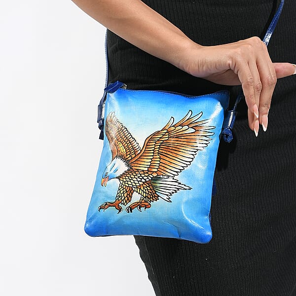Shop Lc Vivid By Sukriti Blue Eagle Pattern Hand Painted Genuine Leather Crossbody Bag