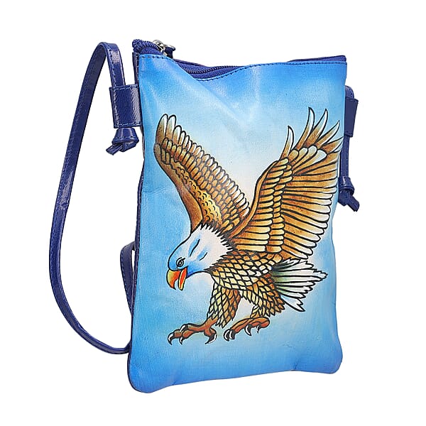 Shop Lc Vivid By Sukriti Blue Eagle Pattern Hand Painted Genuine Leather Crossbody Bag