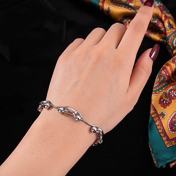 Shop Lc Wave Bead Link Chain Bracelet In Stainless Steel (7.50-9.0In)