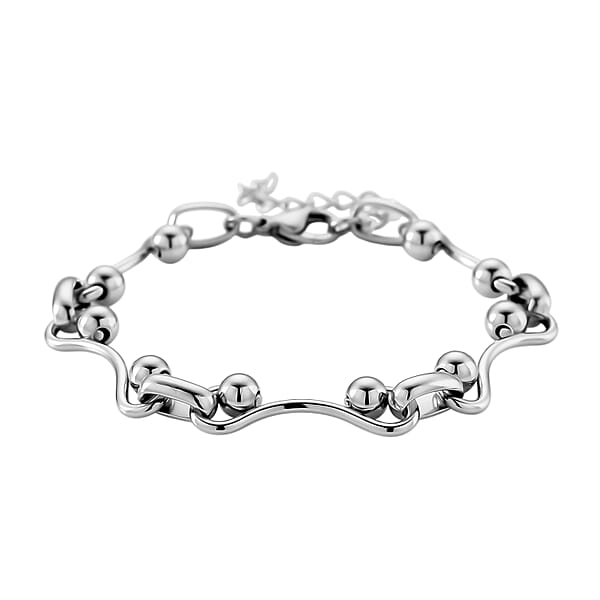 Shop Lc Wave Bead Link Chain Bracelet In Stainless Steel (7.50-9.0In)