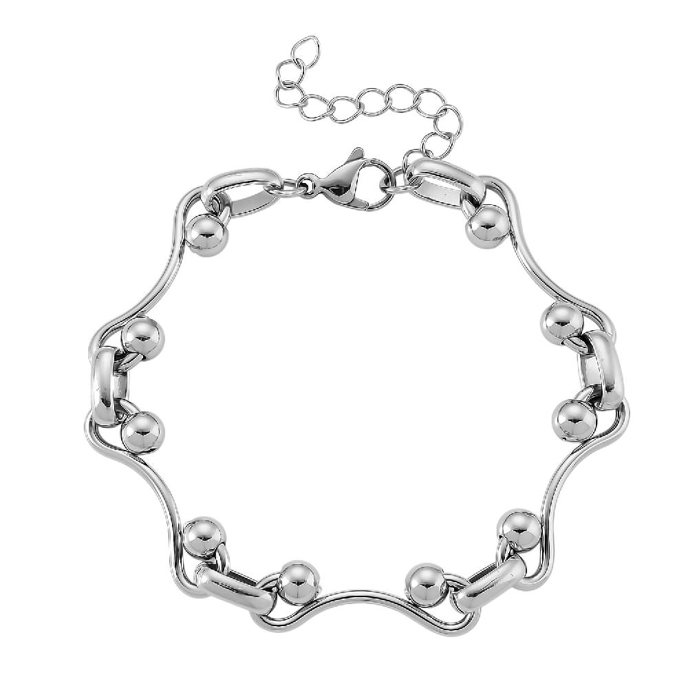 shop lc Wave Bead Link Chain Bracelet in Stainless Steel (7.50-9.0In)